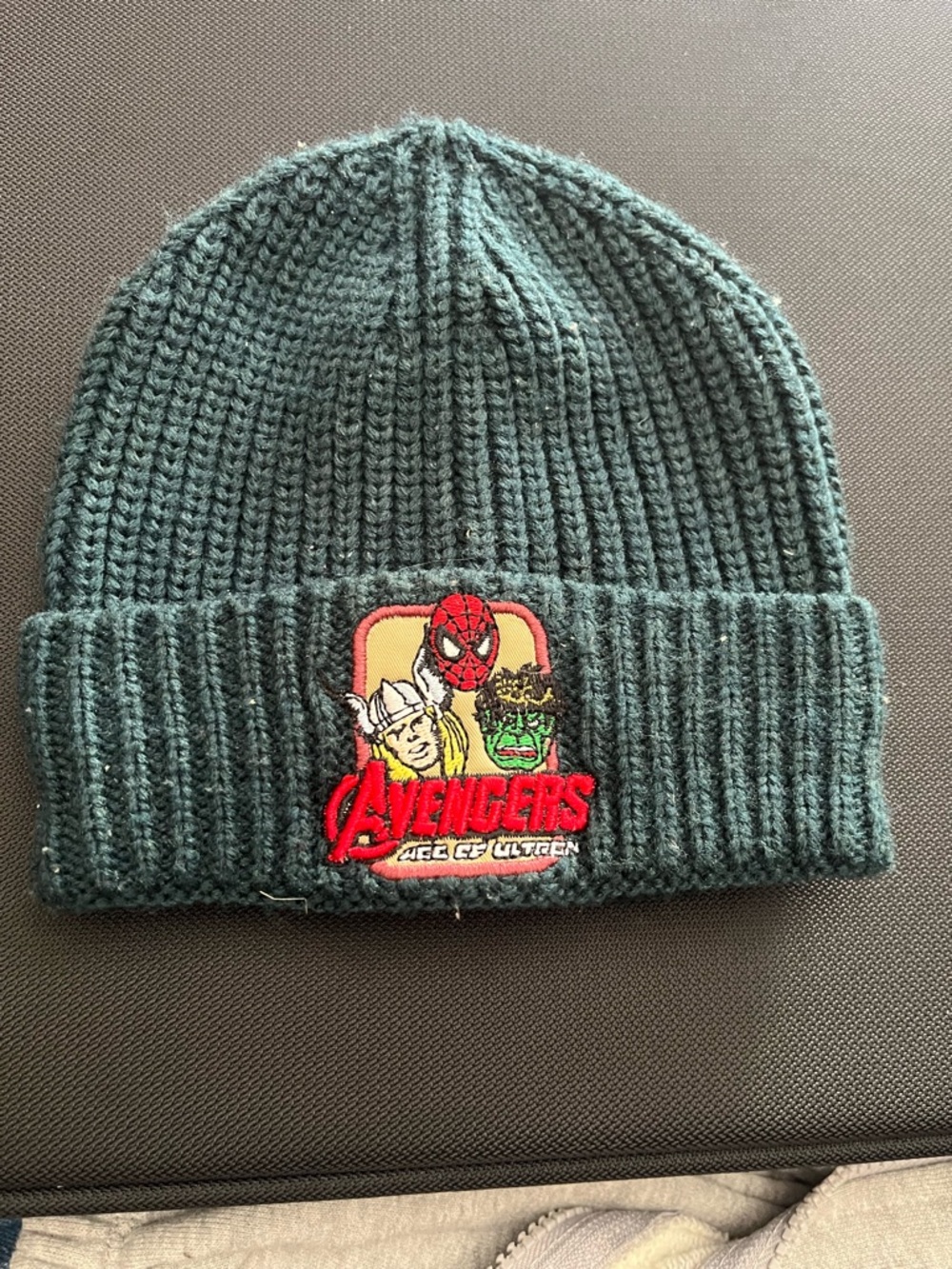 Zara Marvel Kids Dark Green Knit Beanie with Avengers Patch